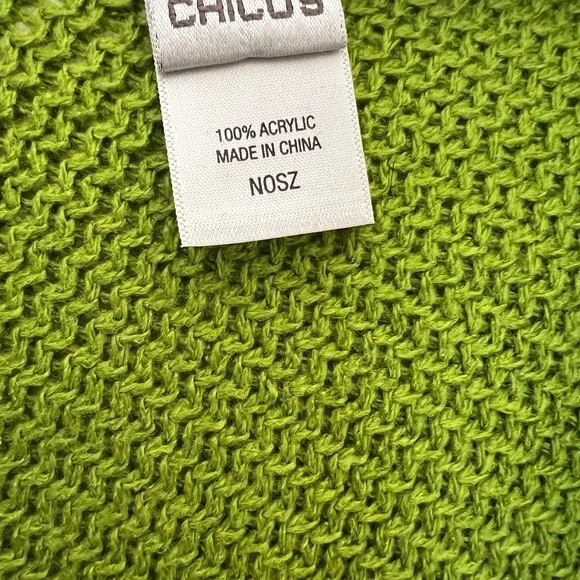 Chicos Green Ruana Poncho with fringe trim. - Picture 3 of 4